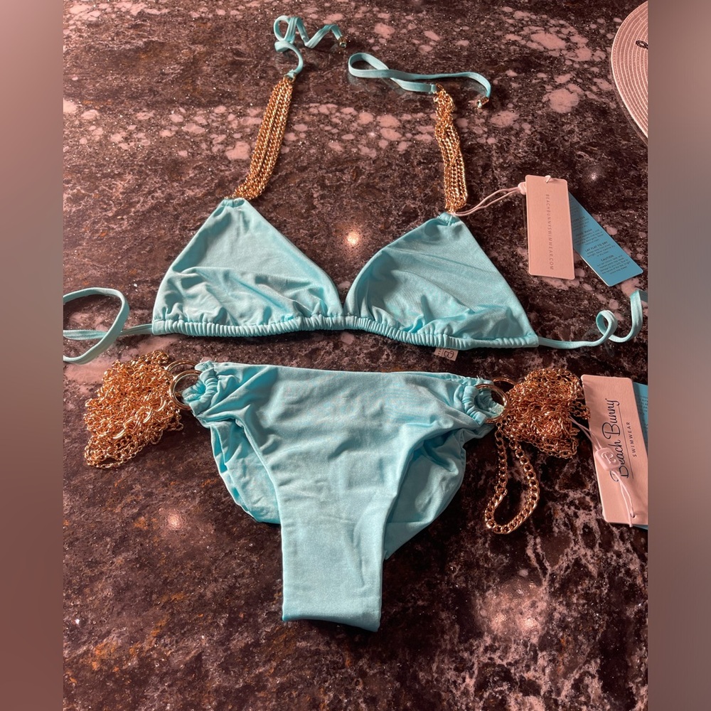 NWT beach bunny bikini ball and chain aqua color L set - Picture 11 of 12